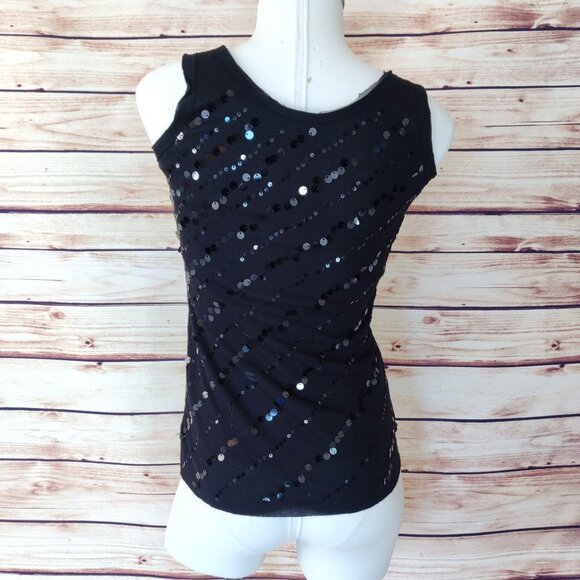 Black Guess Scoop Neck Sequin Tank - Picture 3 of 7